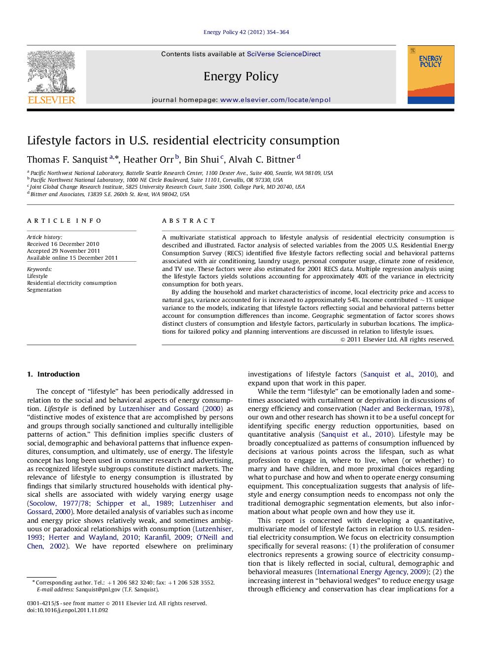 Lifestyle factors in U.S. residential electricity consumption