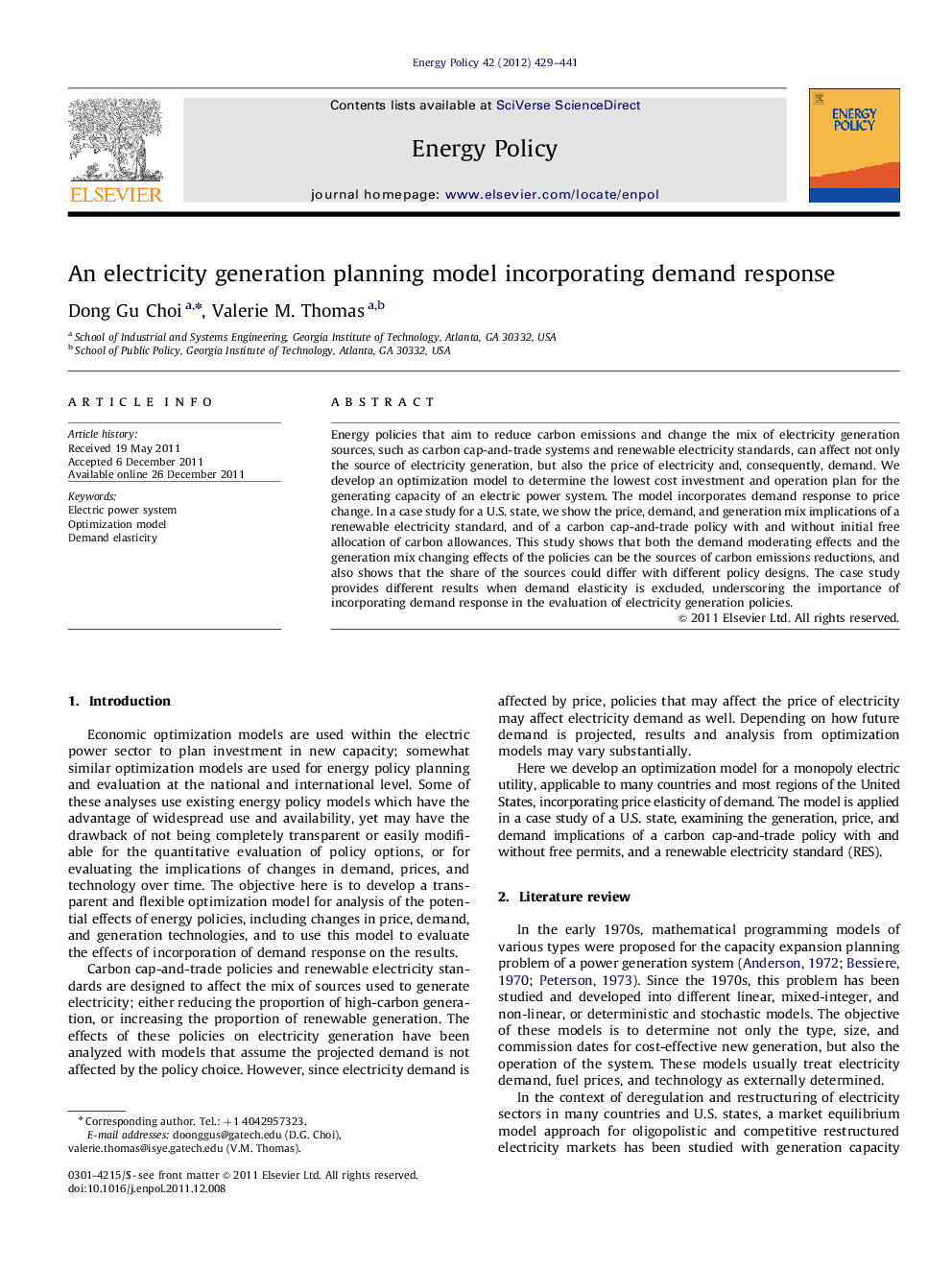 An electricity generation planning model incorporating demand response