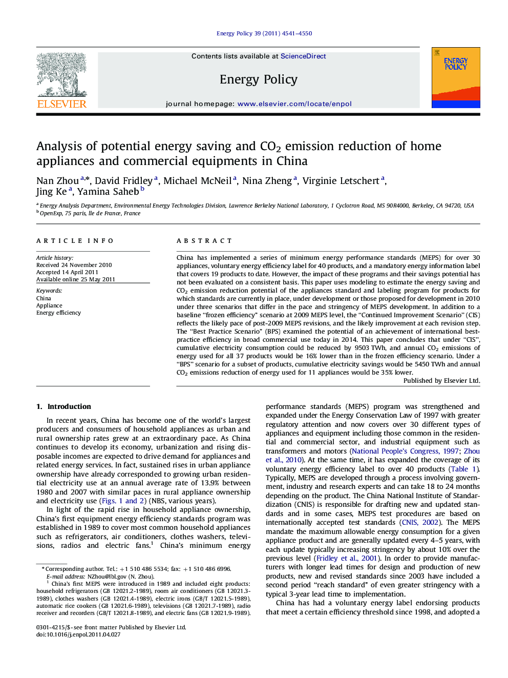 Analysis of potential energy saving and CO2 emission reduction of home appliances and commercial equipments in China