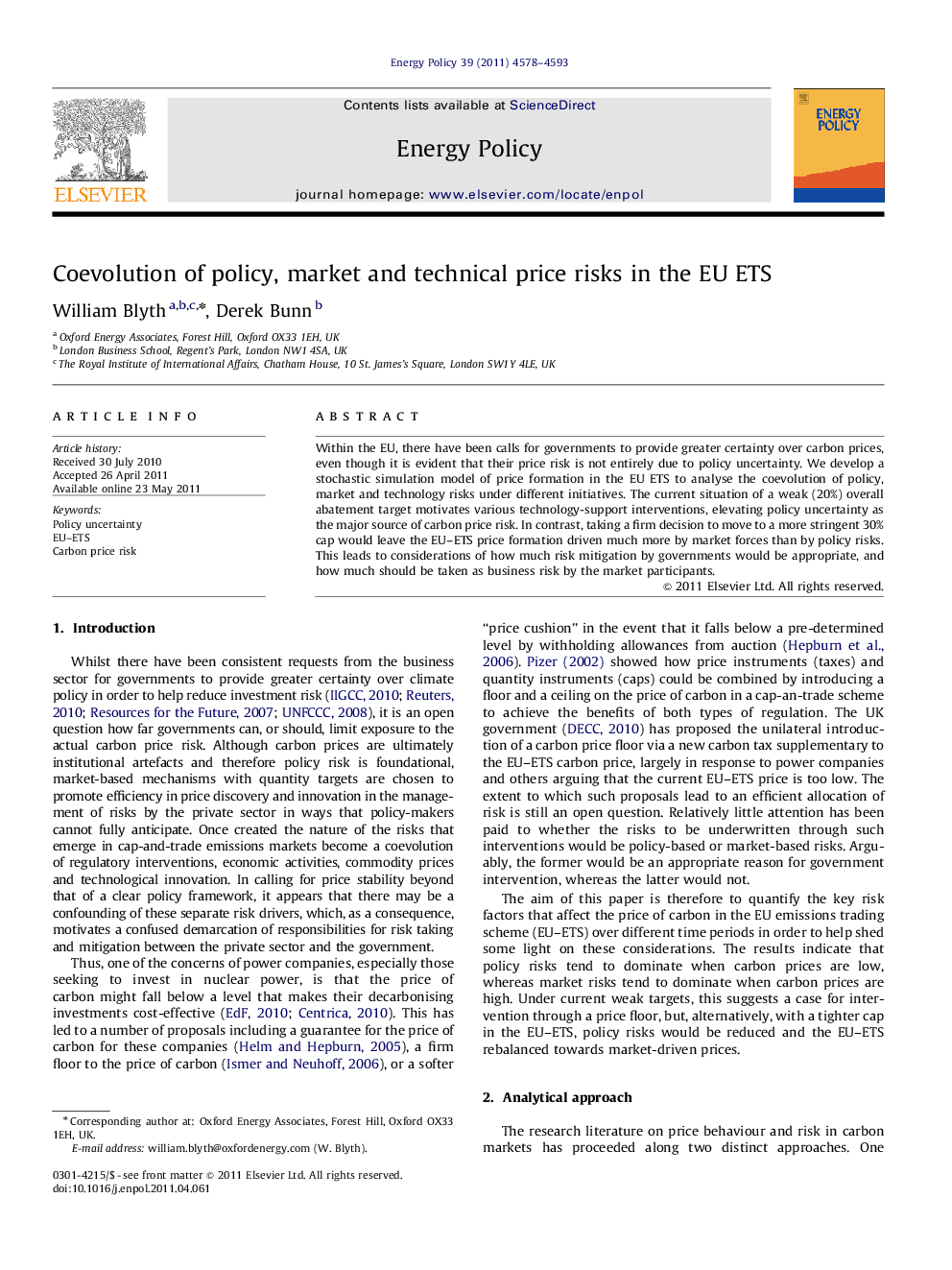 عکس صفحه اول مقاله: Coevolution of policy, market and technical price risks in the EU ETS Coevolution of policy, market and technical price risks in the EU ETS
