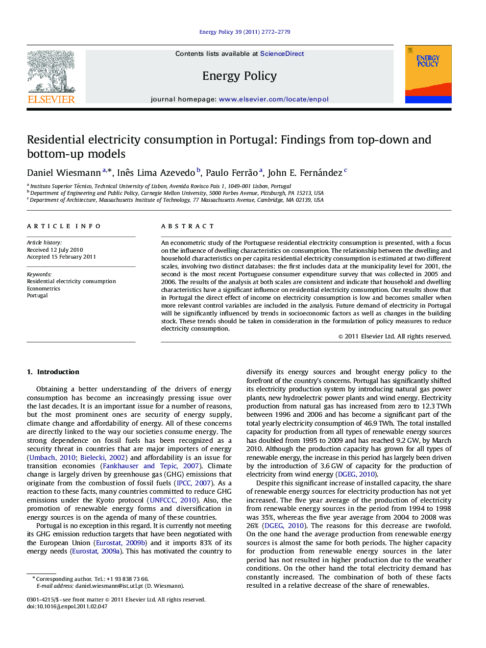 Residential electricity consumption in Portugal: Findings from top-down and bottom-up models