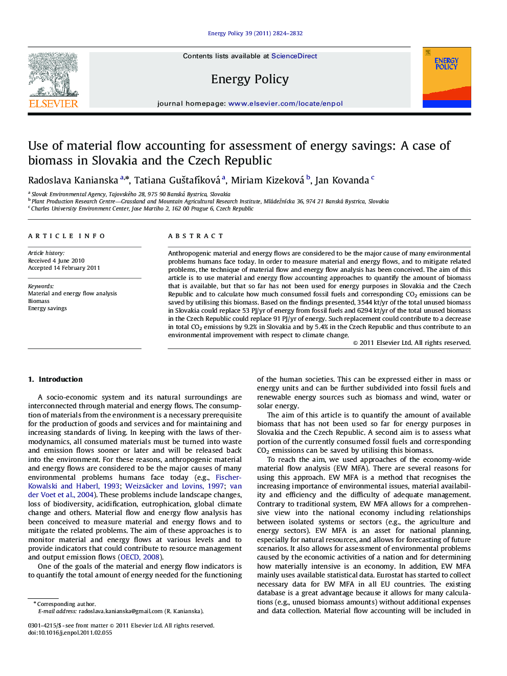 Use of material flow accounting for assessment of energy savings: A case of biomass in Slovakia and the Czech Republic