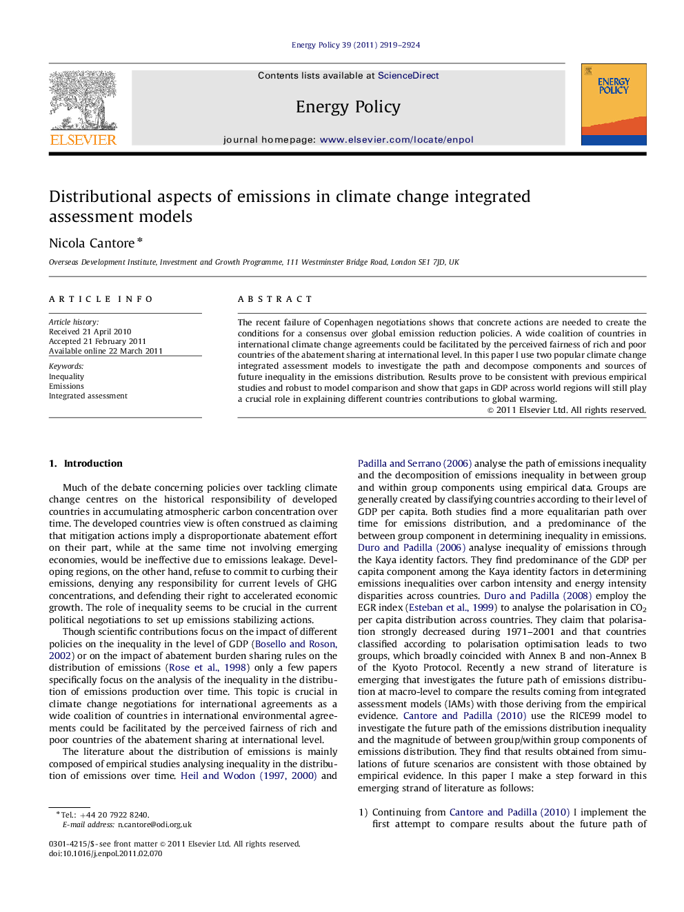عکس صفحه اول مقاله: Distributional aspects of emissions in climate change integrated assessment models Distributional aspects of emissions in climate change integrated assessment models