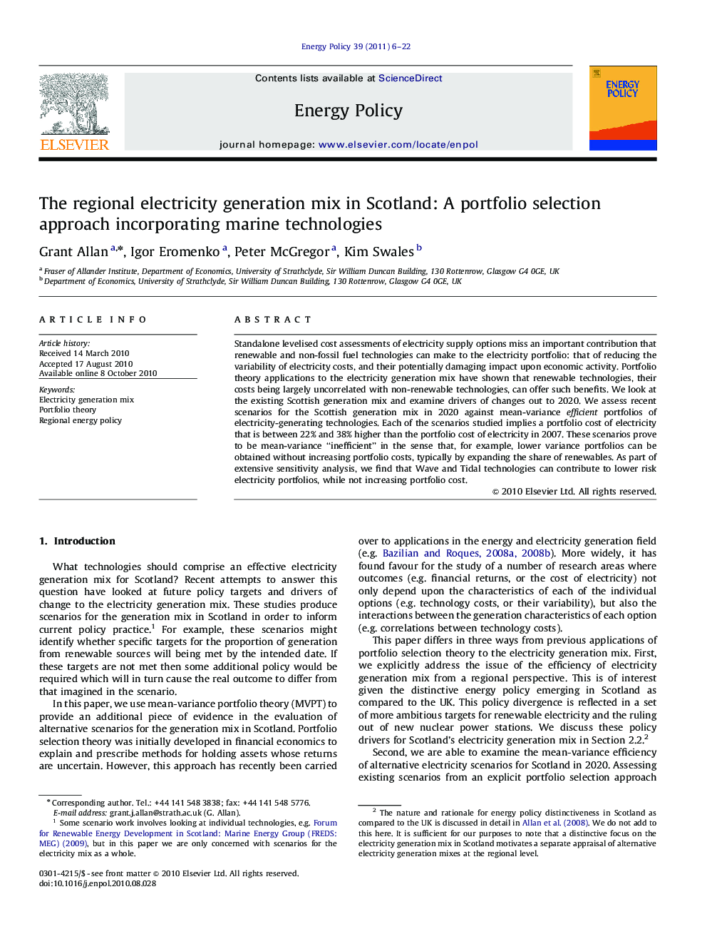 The regional electricity generation mix in Scotland: A portfolio selection approach incorporating marine technologies