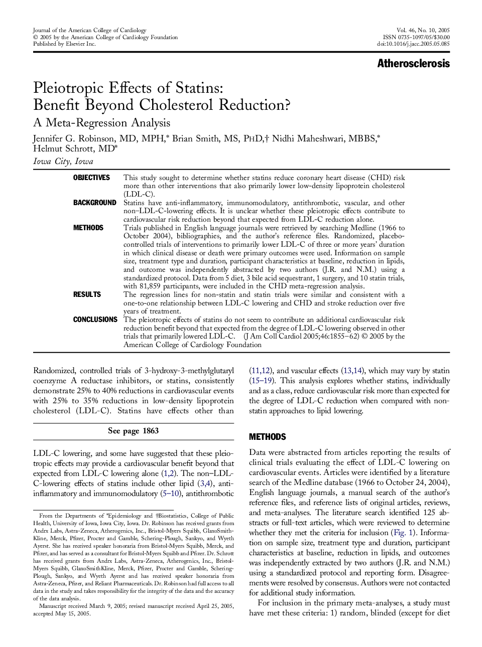 Pleiotropic Effects of Statins: Benefit Beyond Cholesterol Reduction?