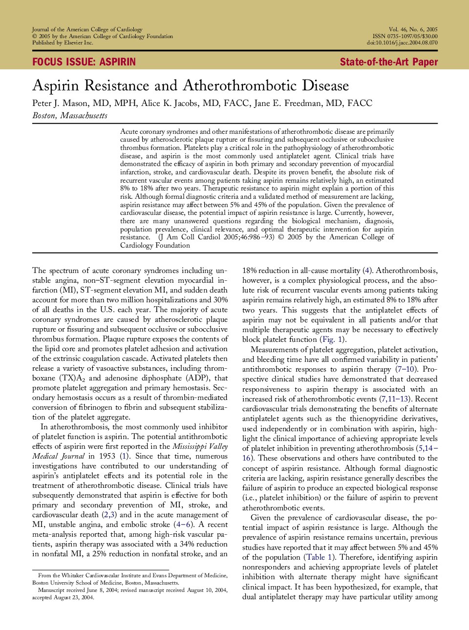 Aspirin Resistance and Atherothrombotic Disease