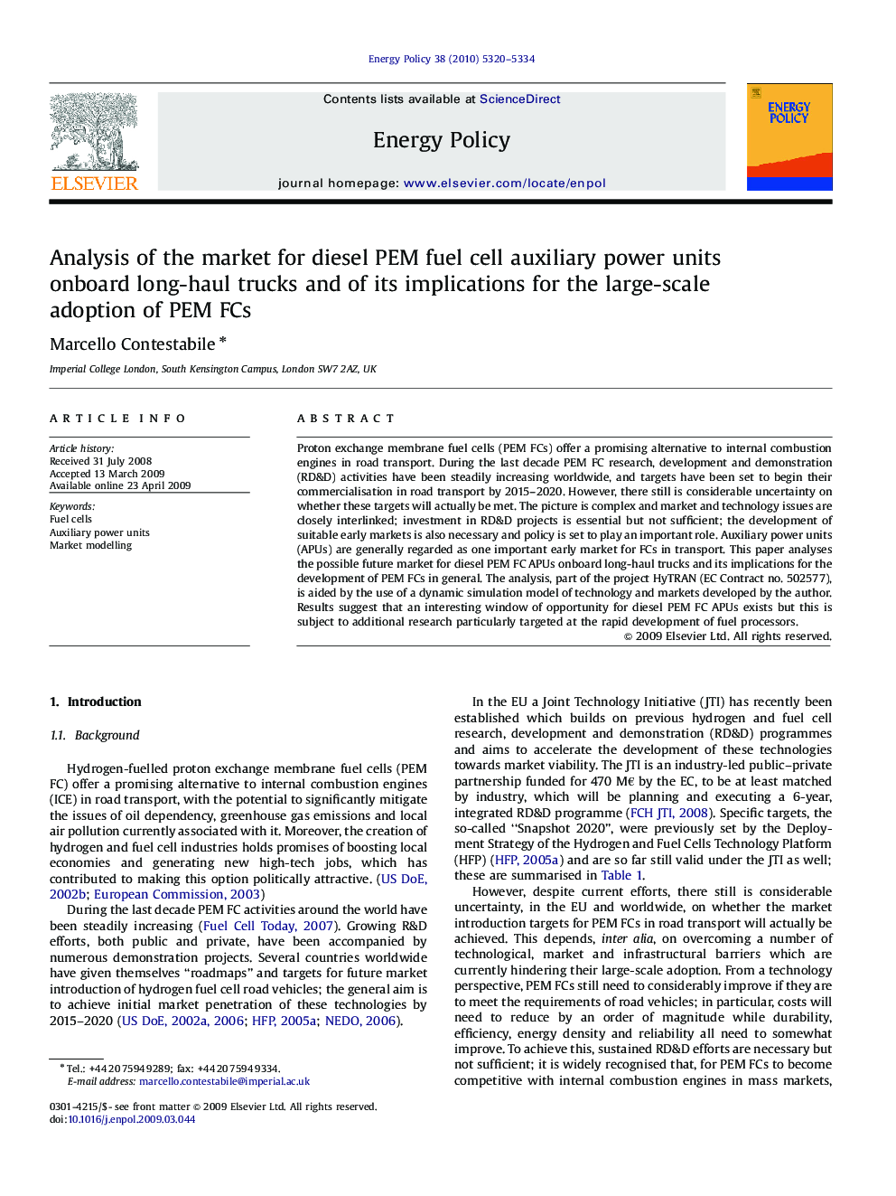 Analysis of the market for diesel PEM fuel cell auxiliary power units onboard long-haul trucks and of its implications for the large-scale adoption of PEM FCs