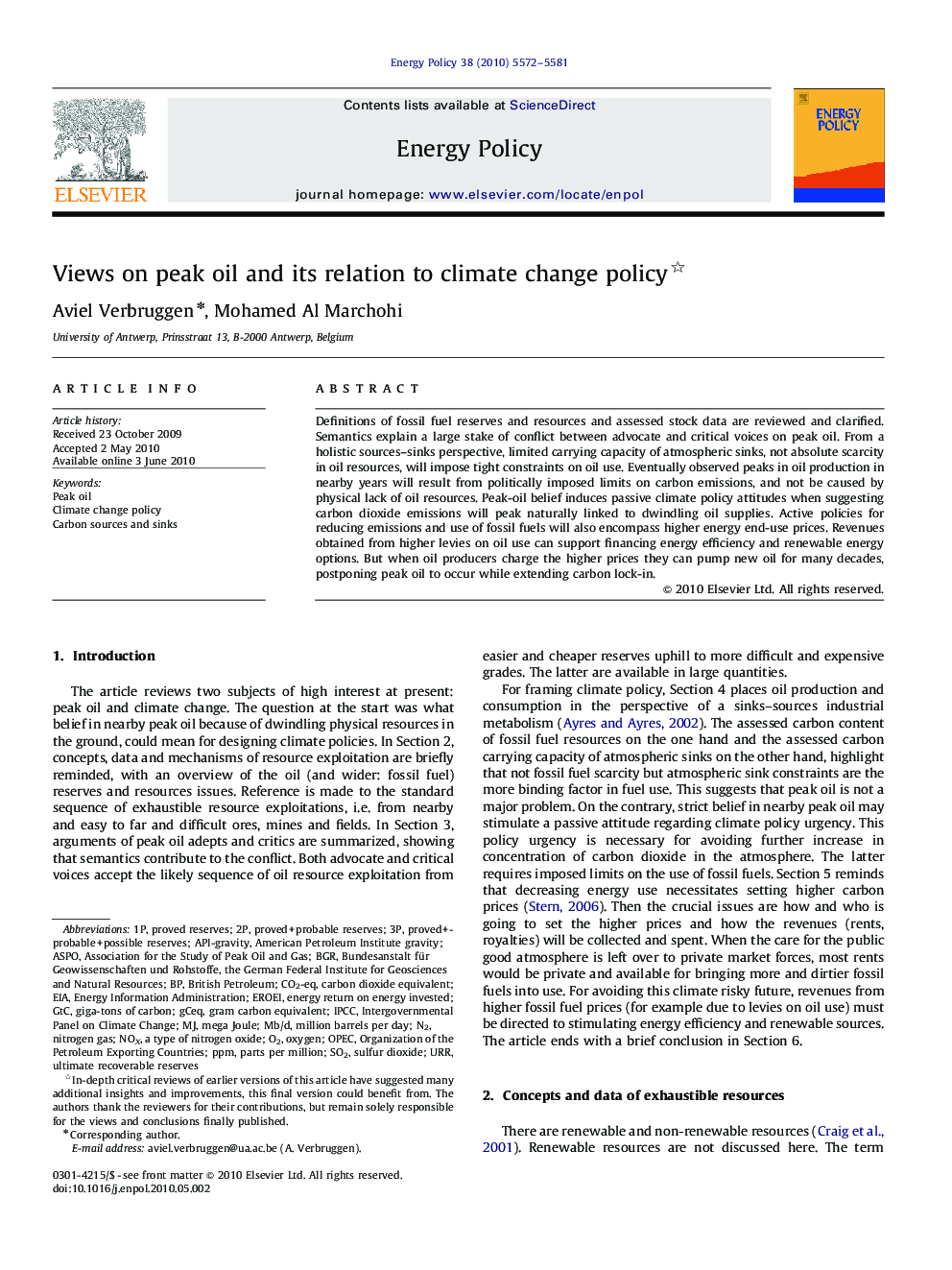 Views on peak oil and its relation to climate change policy 