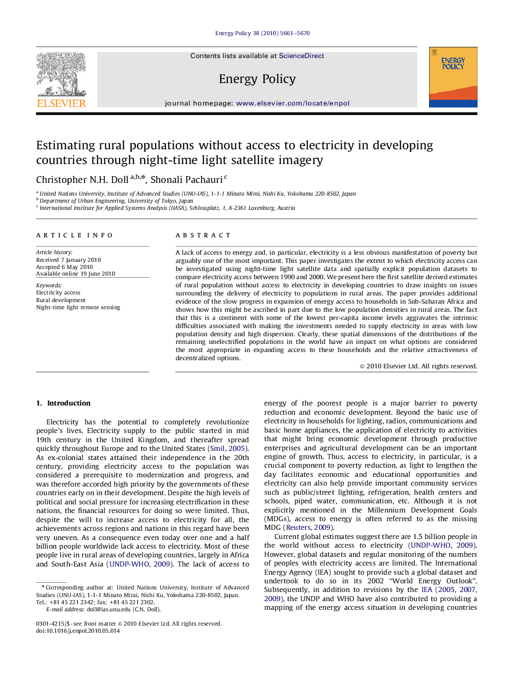 Estimating rural populations without access to electricity in developing countries through night-time light satellite imagery