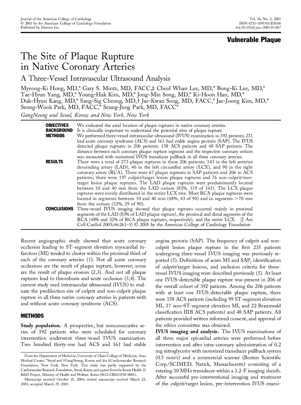 The Site of Plaque Rupture in Native Coronary Arteries