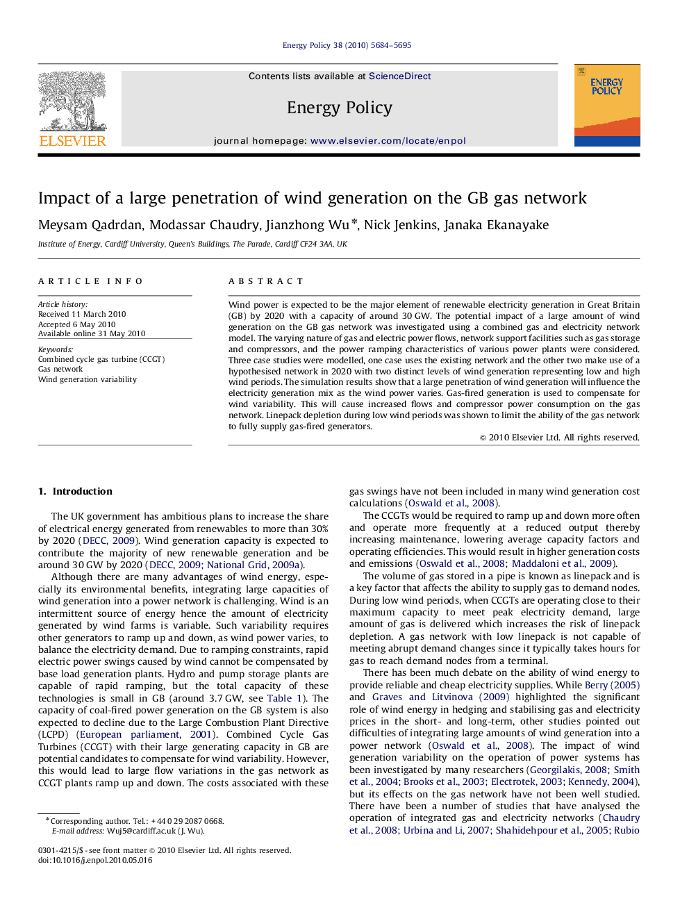 Impact of a large penetration of wind generation on the GB gas network