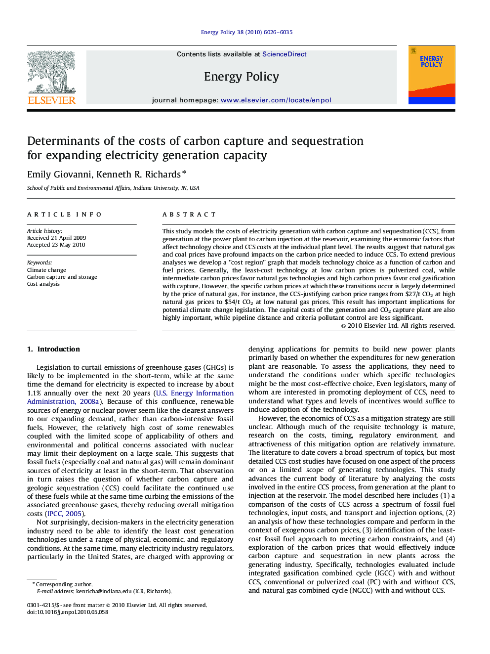 Determinants of the costs of carbon capture and sequestration for expanding electricity generation capacity