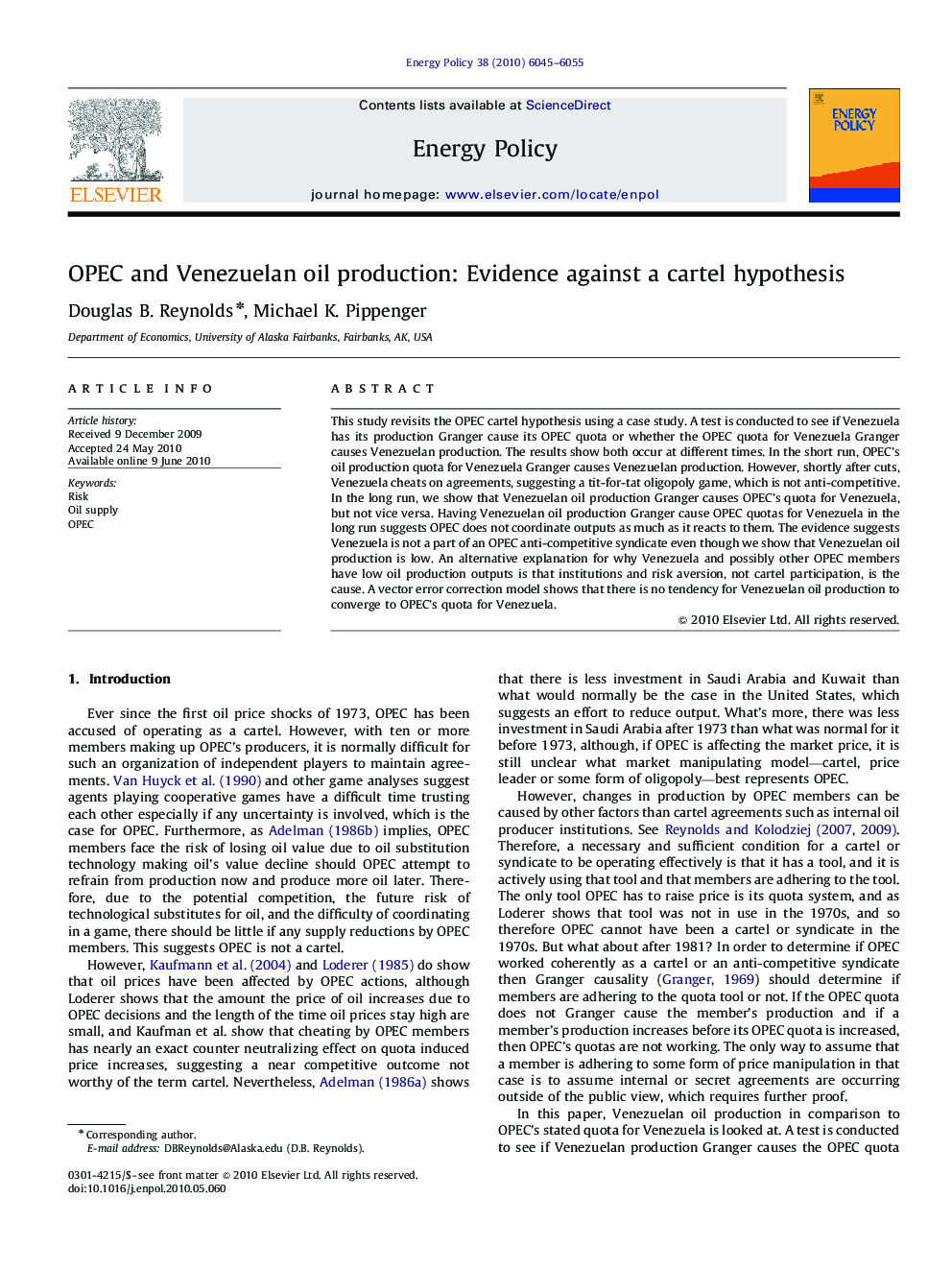 OPEC and Venezuelan oil production: Evidence against a cartel hypothesis