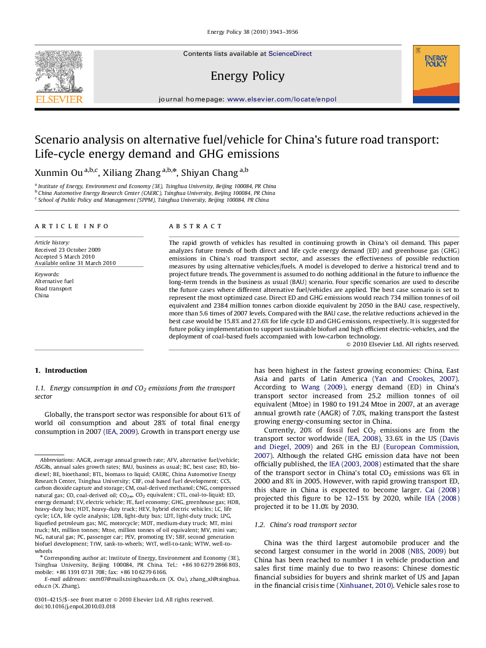 Scenario analysis on alternative fuel/vehicle for China’s future road transport: Life-cycle energy demand and GHG emissions