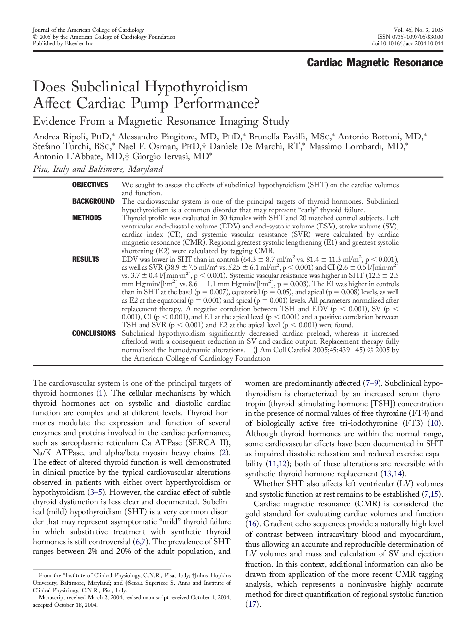 Does subclinical hypothyroidism affect cardiac pump performance?