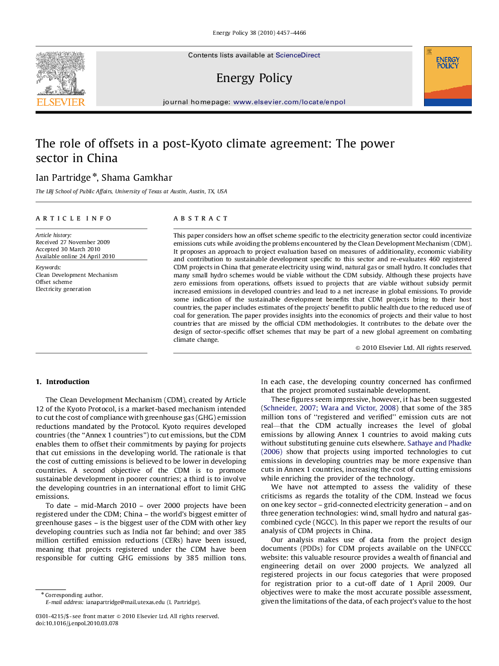 The role of offsets in a post-Kyoto climate agreement: The power sector in China