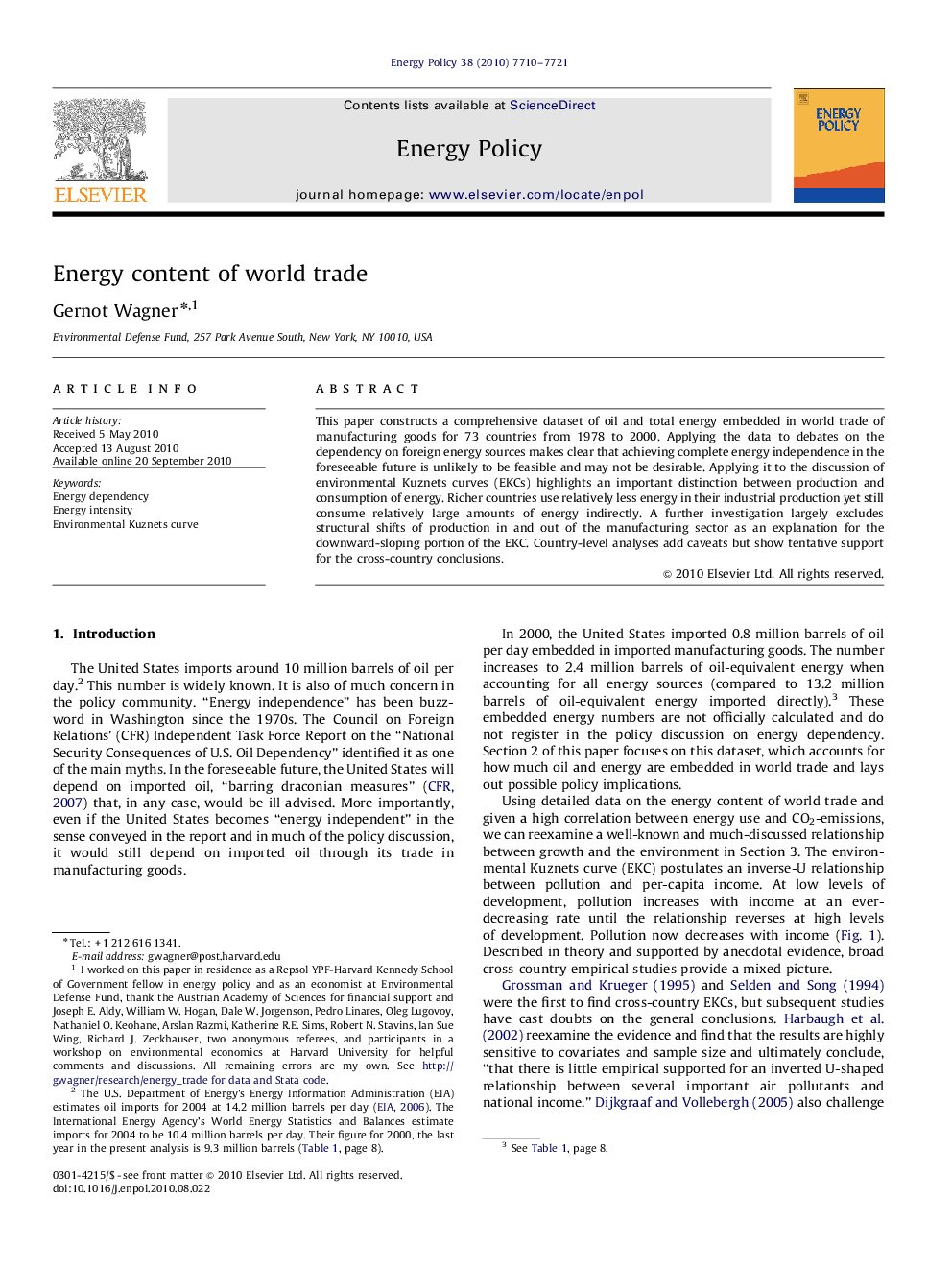 Energy content of world trade