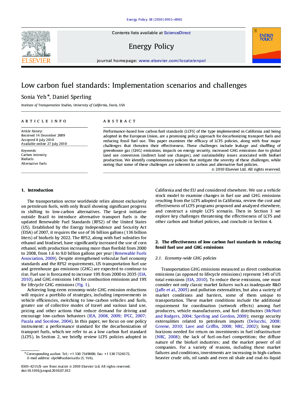 Low carbon fuel standards: Implementation scenarios and challenges