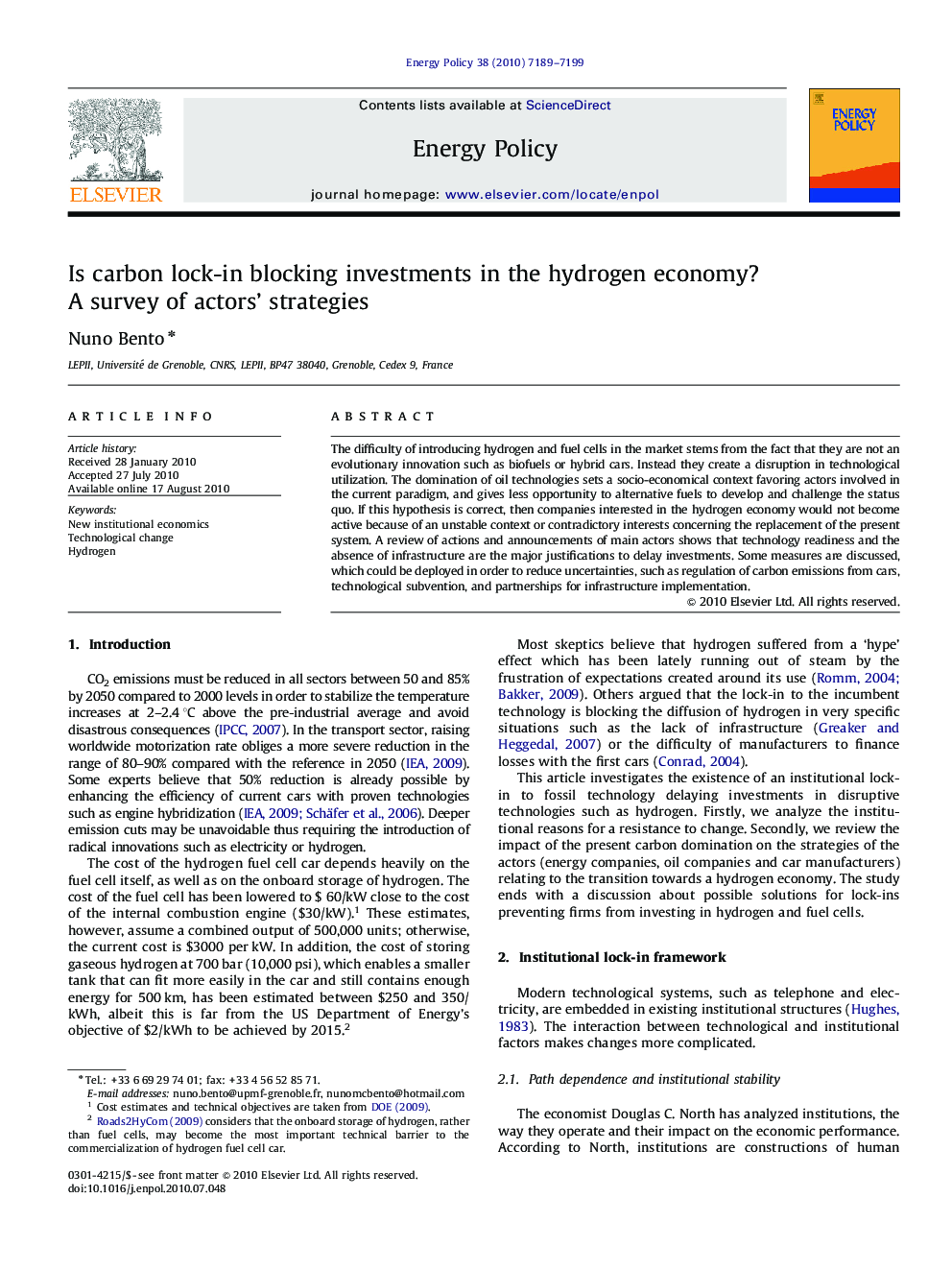 Is carbon lock-in blocking investments in the hydrogen economy? A survey of actors’ strategies