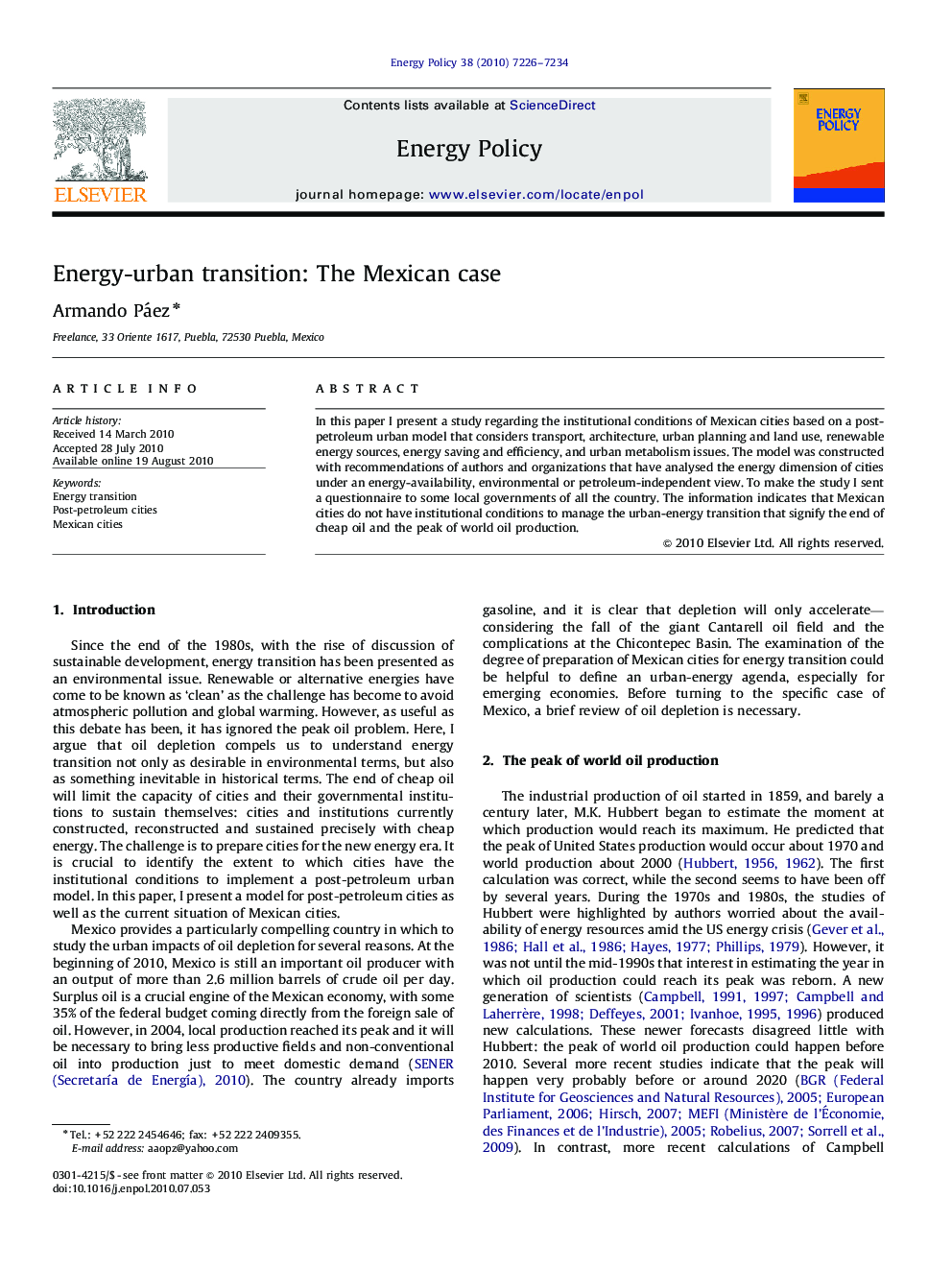 Energy-urban transition: The Mexican case