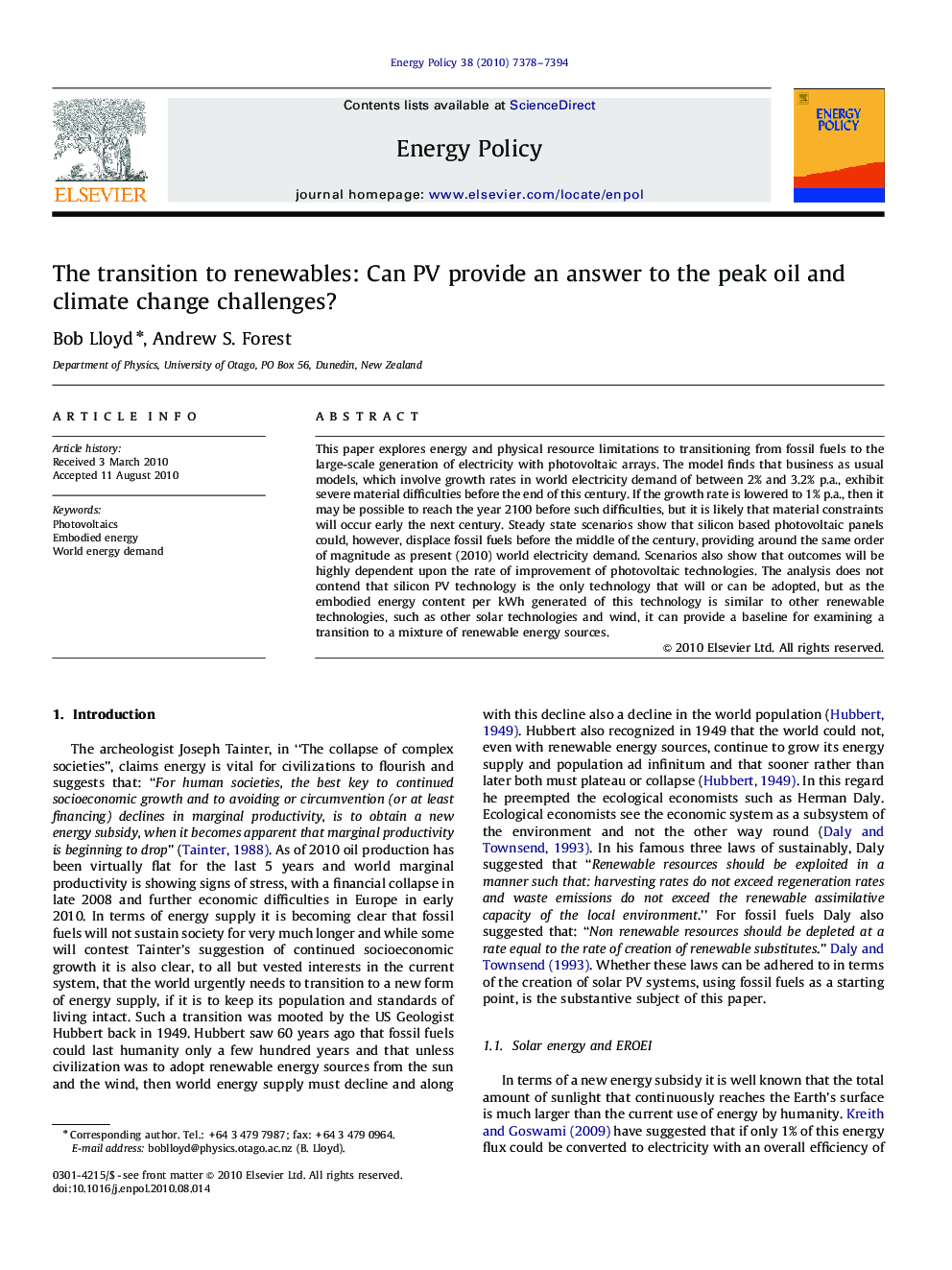 The transition to renewables: Can PV provide an answer to the peak oil and climate change challenges?