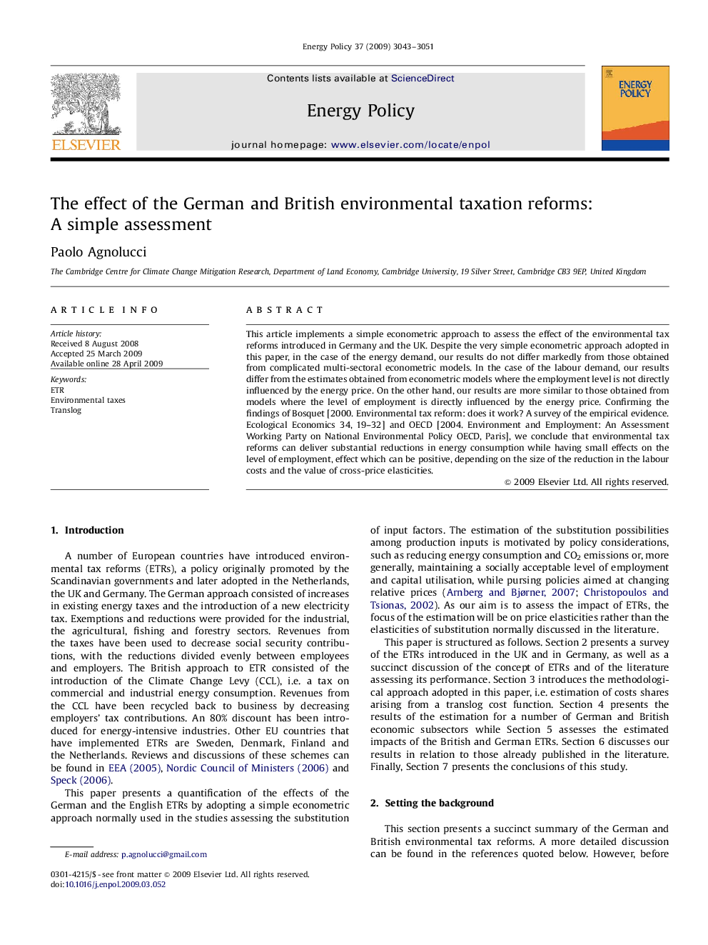 The effect of the German and British environmental taxation reforms: A simple assessment