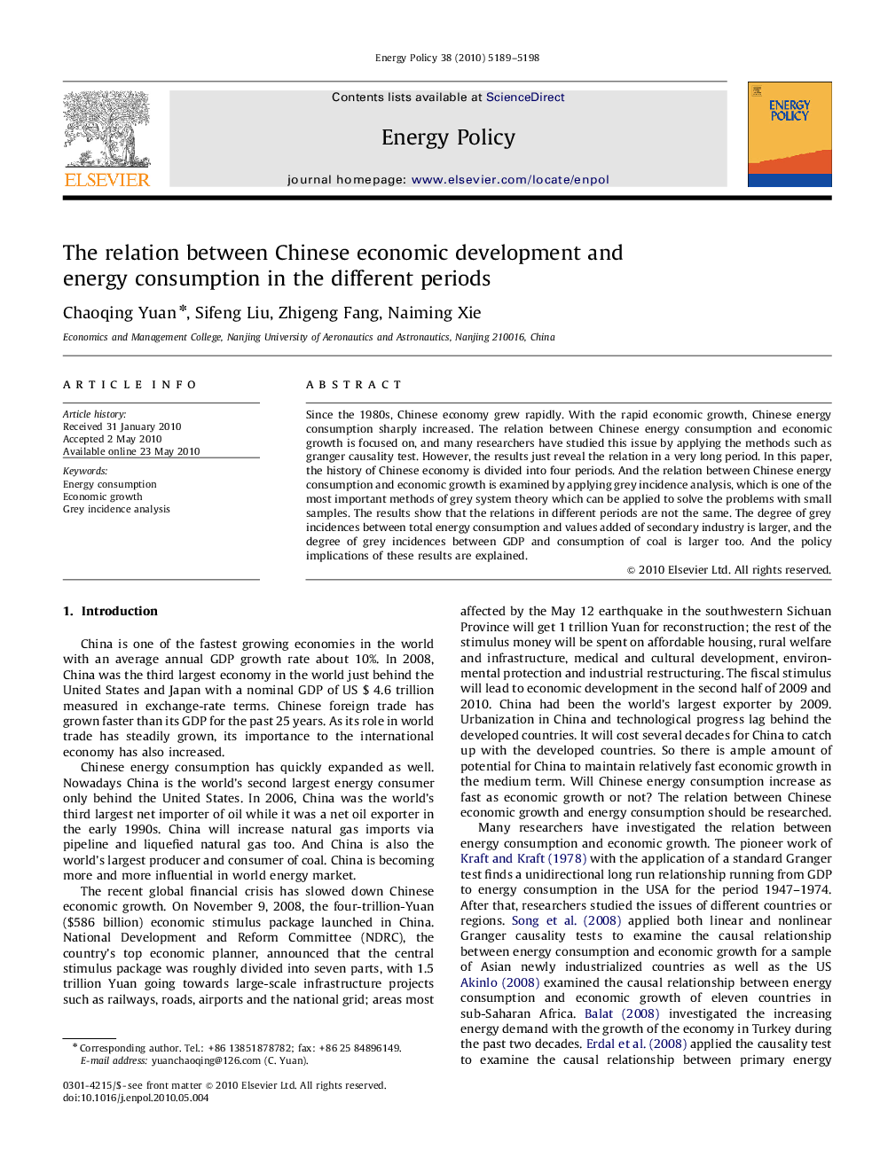 The relation between Chinese economic development and energy consumption in the different periods