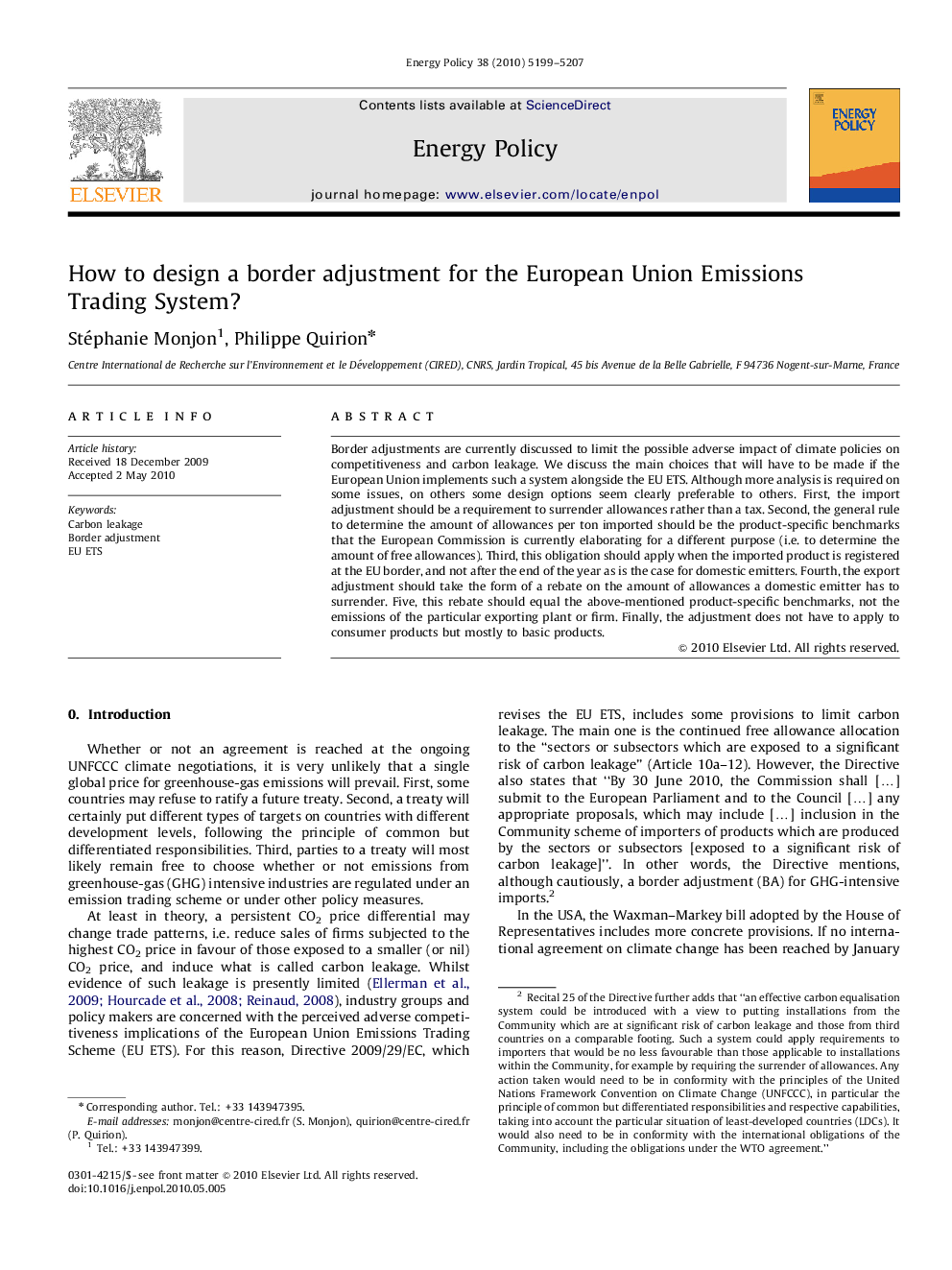 عکس صفحه اول مقاله: How to design a border adjustment for the European Union Emissions Trading System? How to design a border adjustment for the European Union Emissions Trading System?