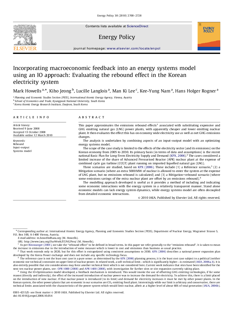 Incorporating macroeconomic feedback into an energy systems model using an IO approach: Evaluating the rebound effect in the Korean electricity system