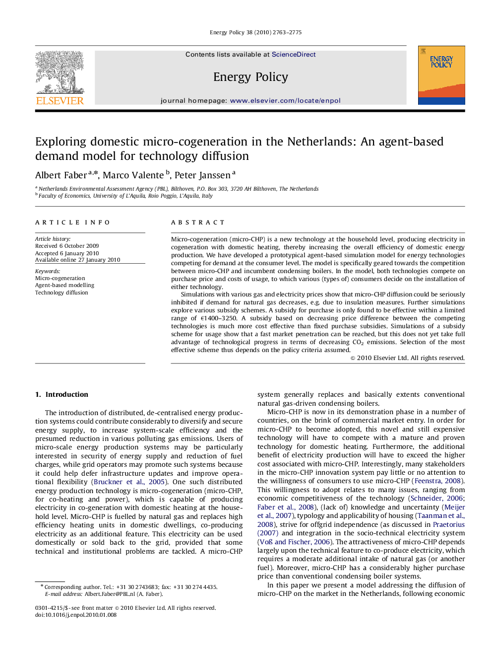 Exploring domestic micro-cogeneration in the Netherlands: An agent-based demand model for technology diffusion