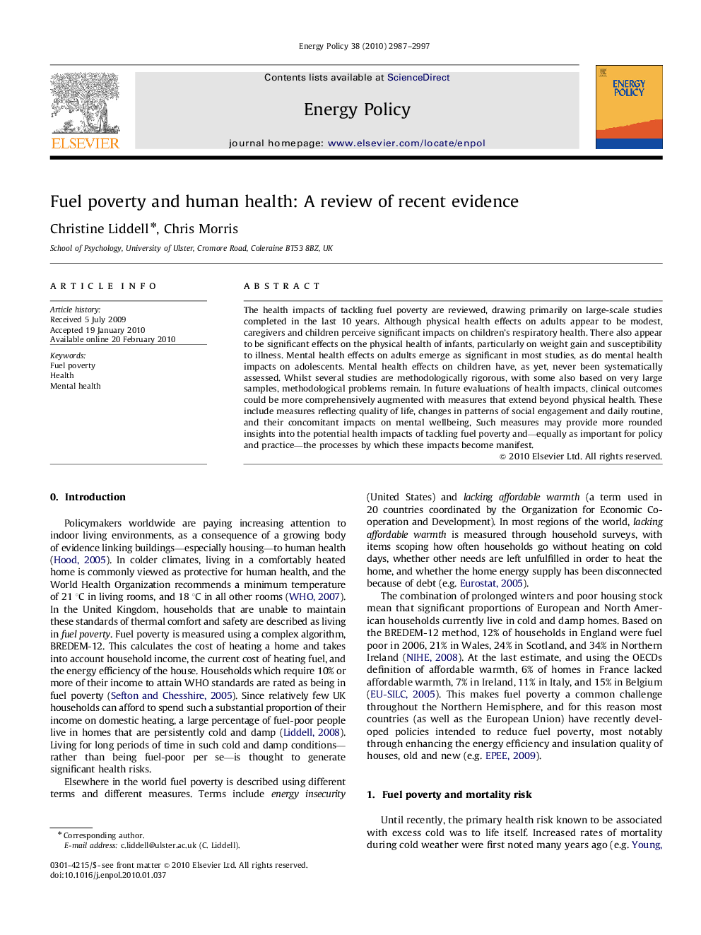 Fuel poverty and human health: A review of recent evidence