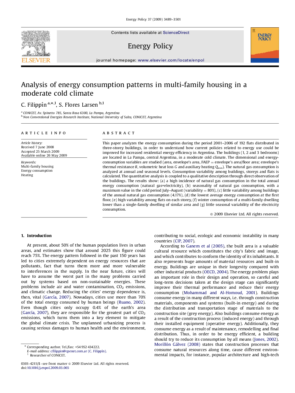 Analysis of energy consumption patterns in multi-family housing in a moderate cold climate