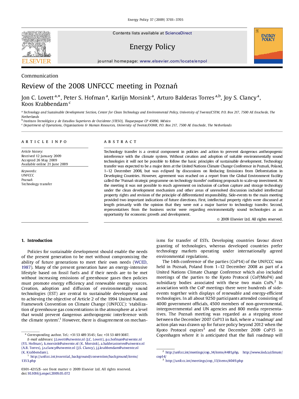 Review of the 2008 UNFCCC meeting in Poznań