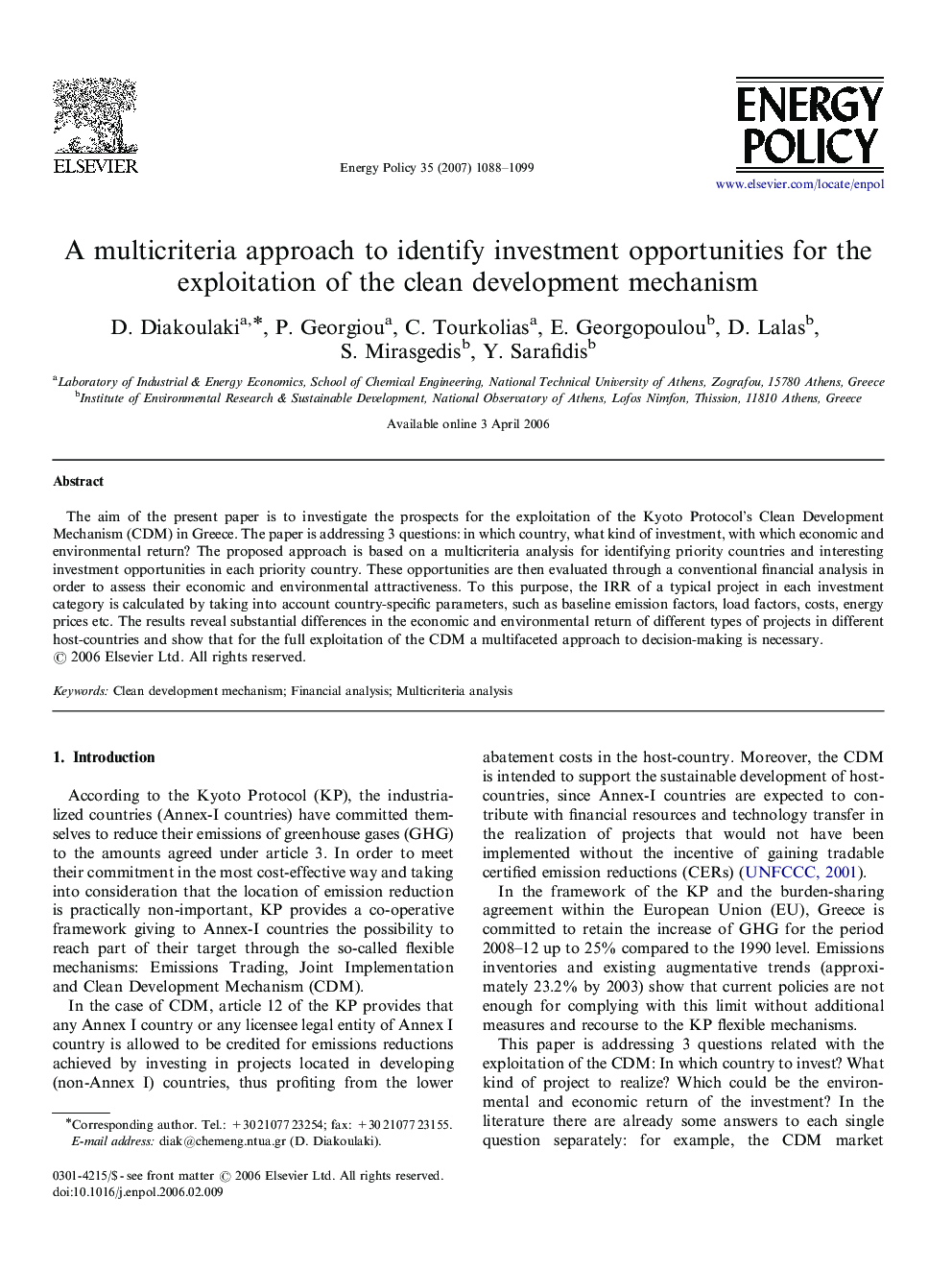 A multicriteria approach to identify investment opportunities for the exploitation of the clean development mechanism