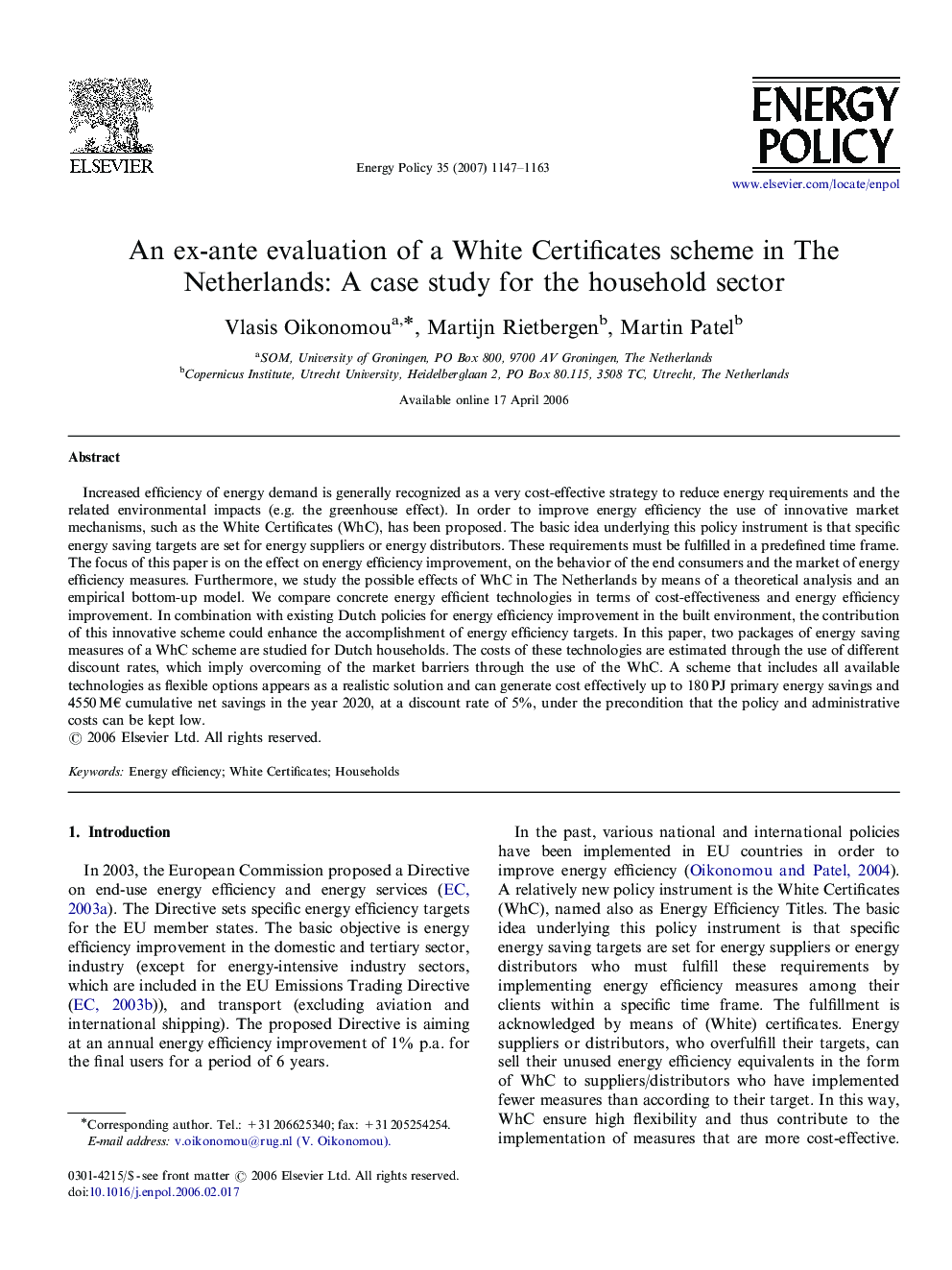 An ex-ante evaluation of a White Certificates scheme in The Netherlands: A case study for the household sector