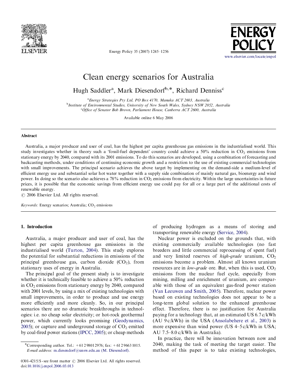 Clean energy scenarios for Australia