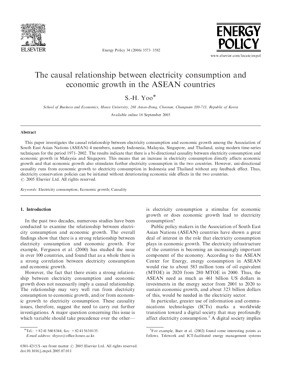 The causal relationship between electricity consumption and economic growth in the ASEAN countries