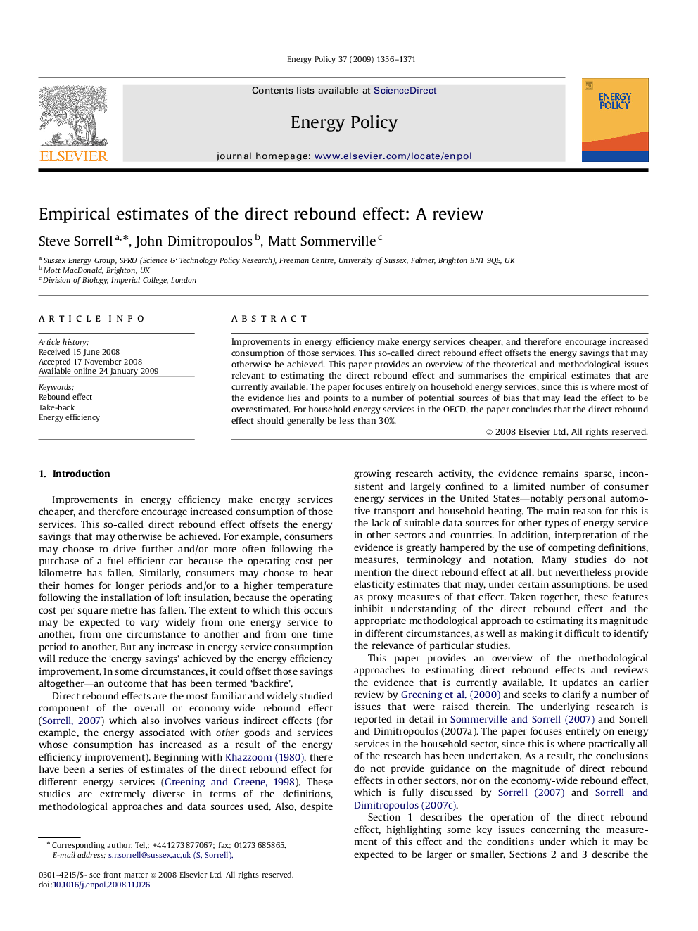 Empirical estimates of the direct rebound effect: A review