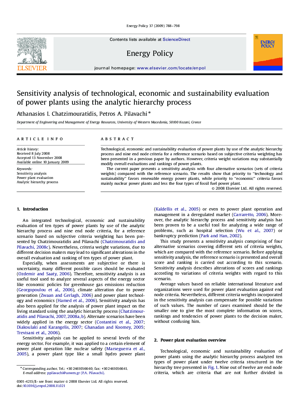 Sensitivity analysis of technological, economic and sustainability evaluation of power plants using the analytic hierarchy process