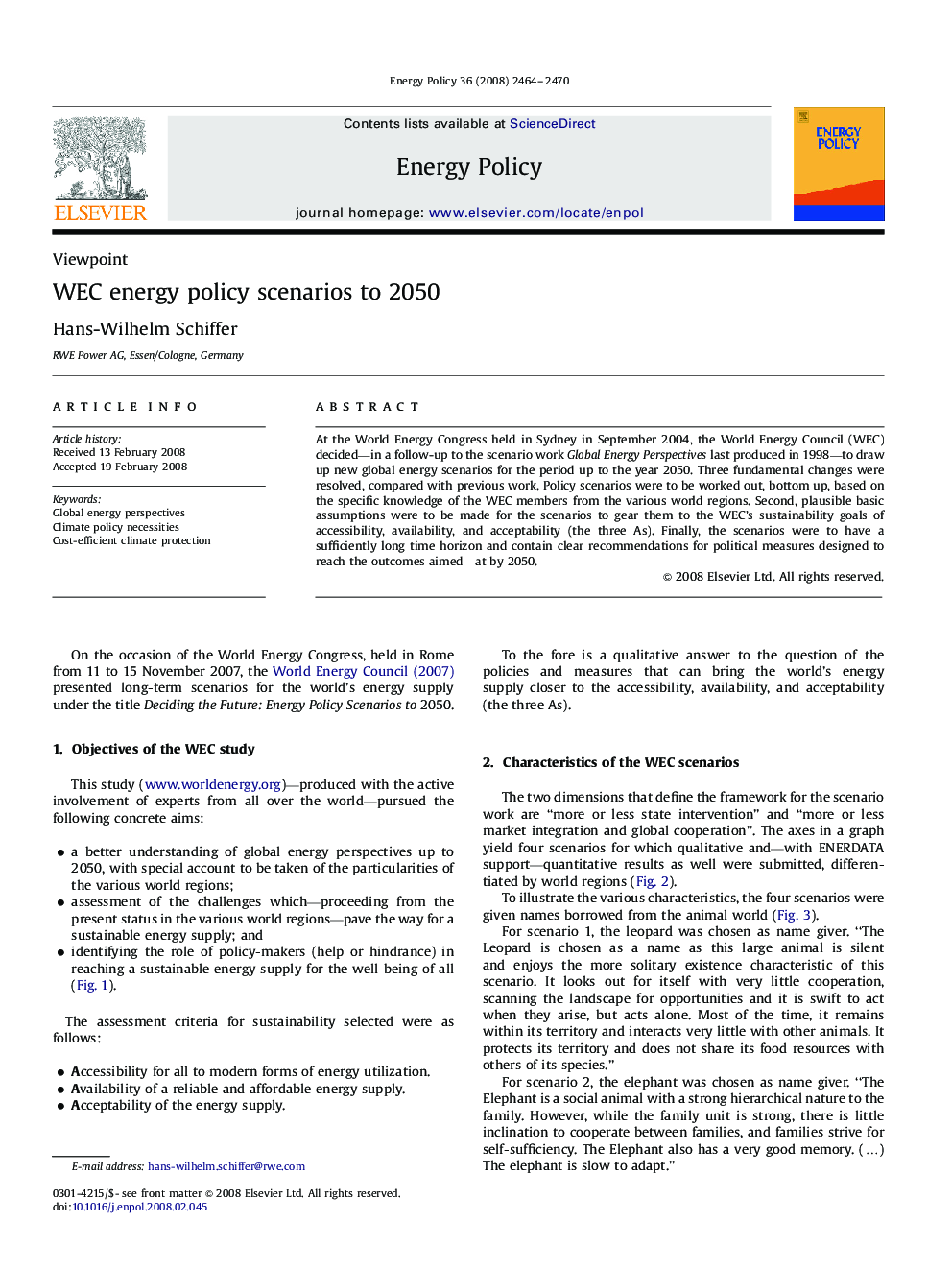 WEC energy policy scenarios to 2050