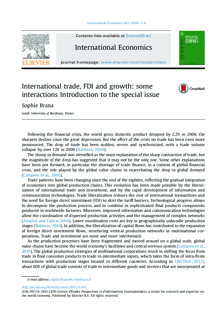 International trade, FDI and growth: some interactions Introduction to the special issue