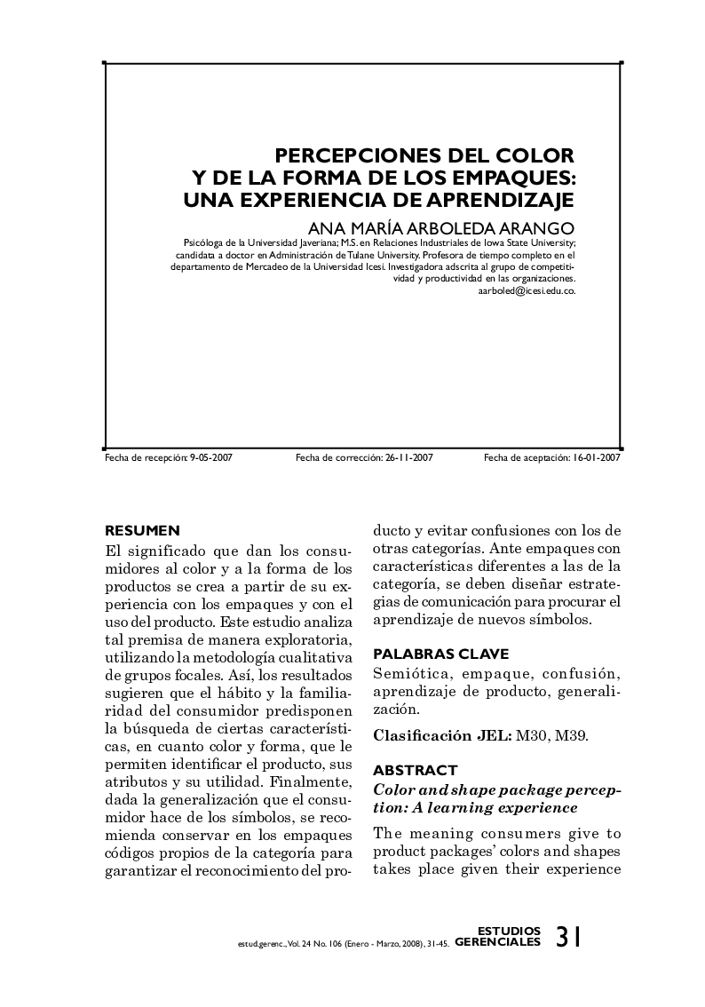 Percepciones Del Color Y De La Forma De Los Empaques: Una Experiencia De Aprendizaje
