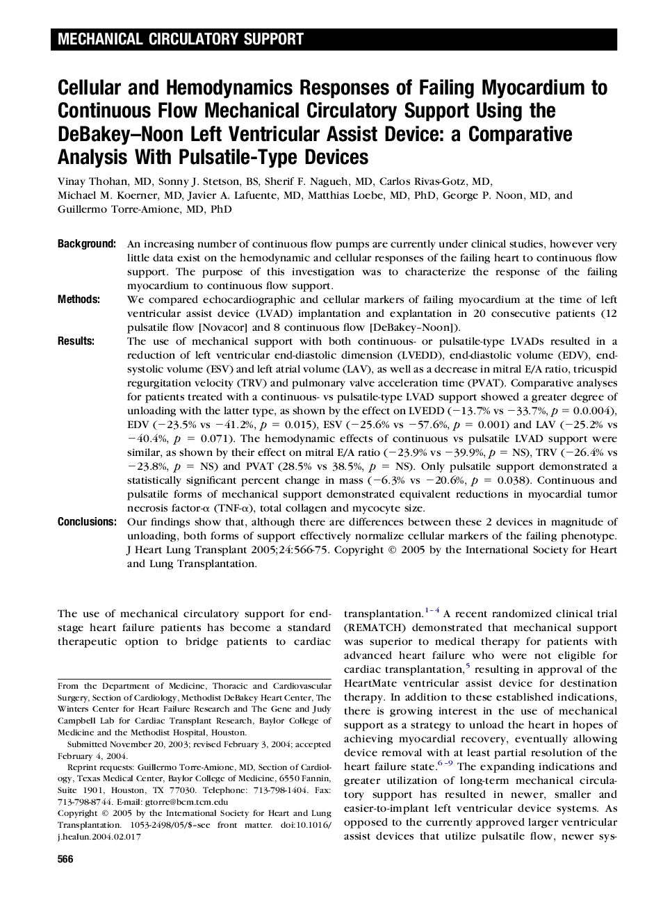 Cellular and Hemodynamics Responses of Failing Myocardium to Continuous Flow Mechanical Circulatory Support Using the DeBakey-Noon Left Ventricular Assist Device: a Comparative Analysis With Pulsatile-Type Devices