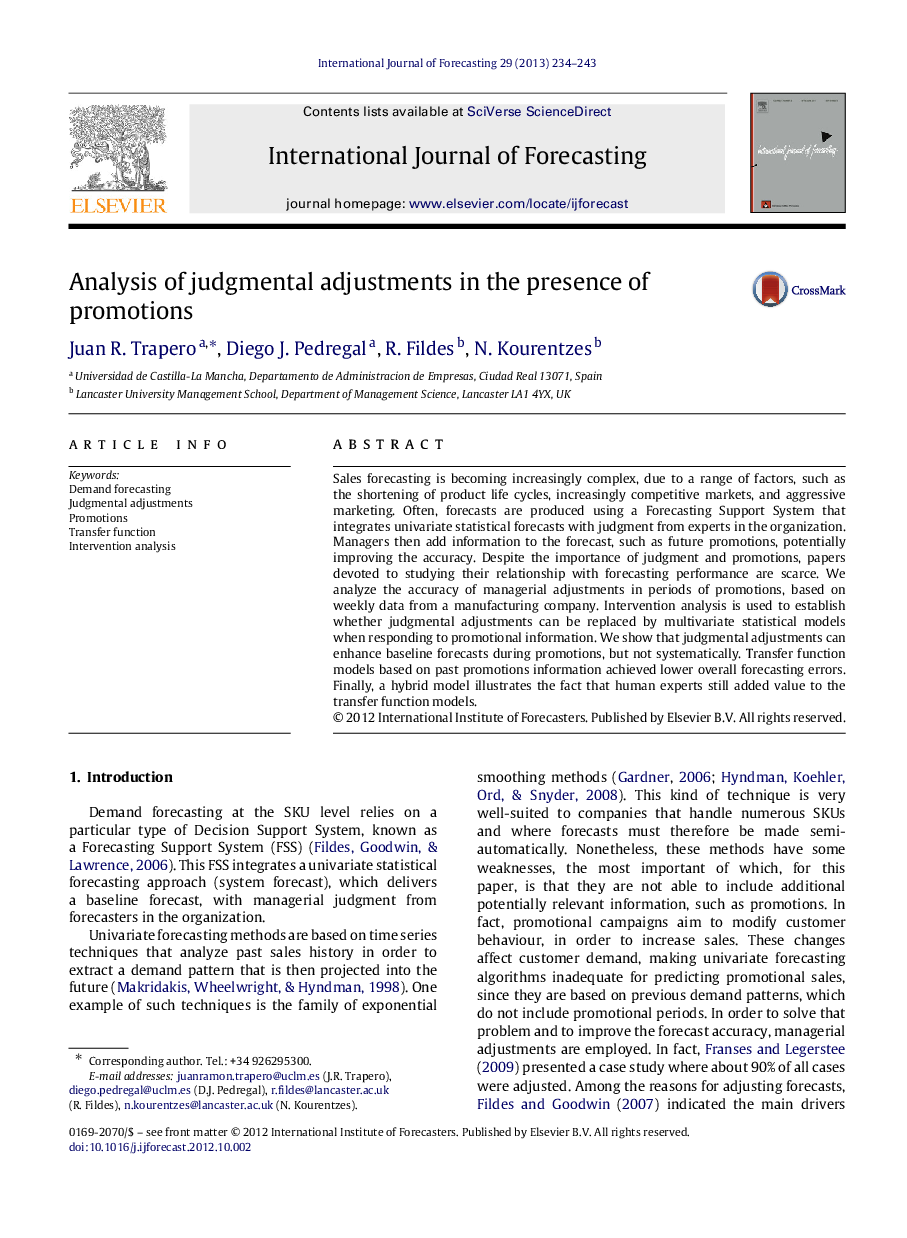 Analysis of judgmental adjustments in the presence of promotions