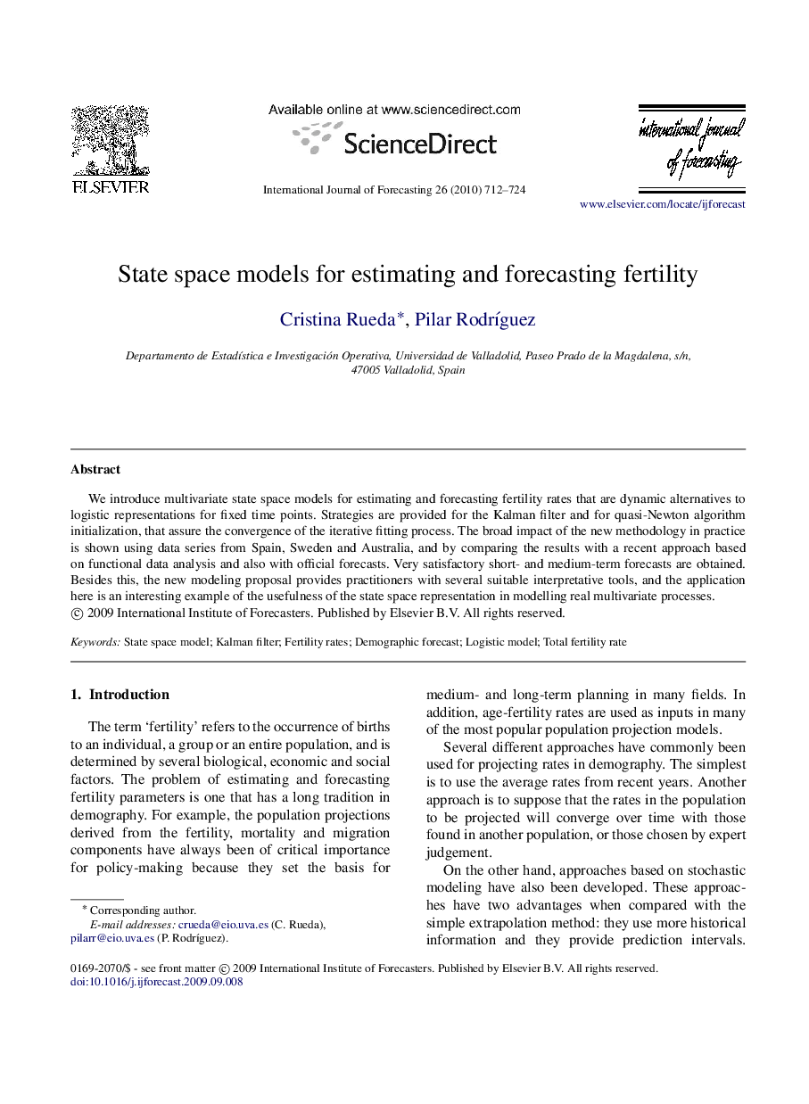 State space models for estimating and forecasting fertility