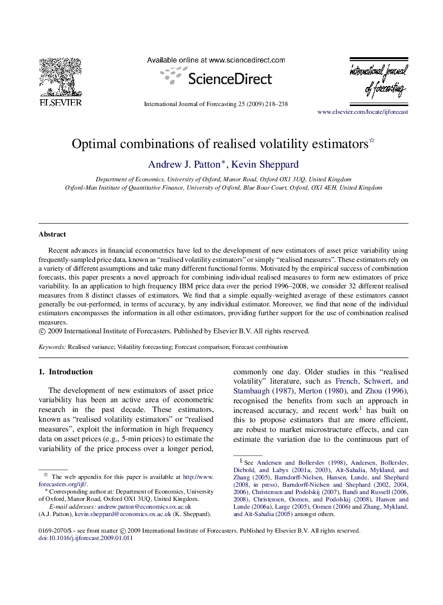 Optimal combinations of realised volatility estimators 