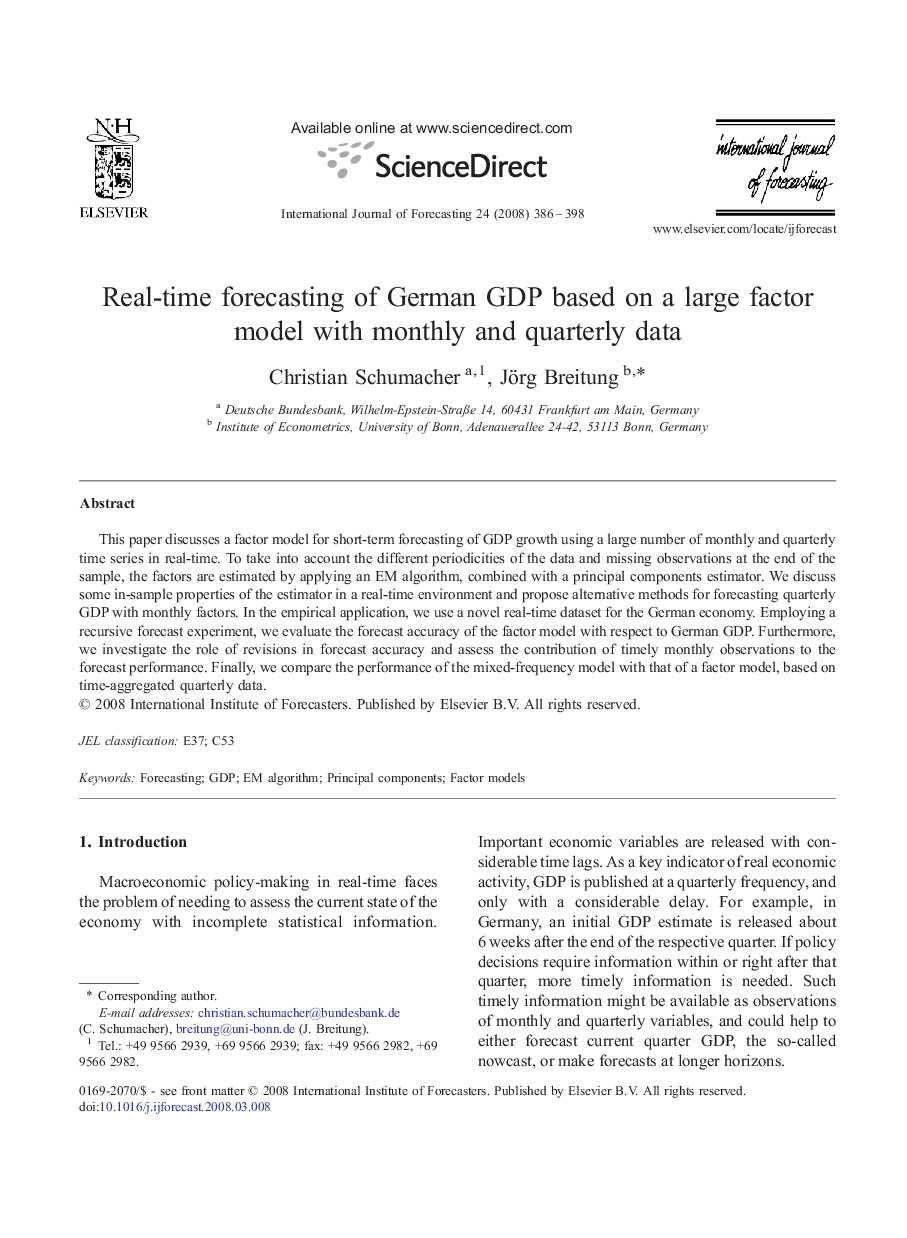 Real-time forecasting of German GDP based on a large factor model with monthly and quarterly data