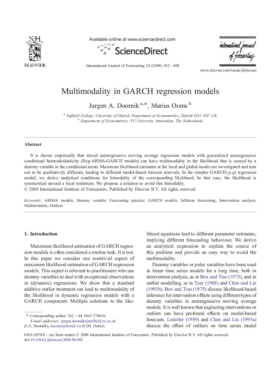 Multimodality in GARCH regression models