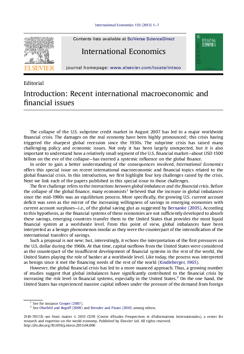 Introduction: Recent international macroeconomic and financial issues