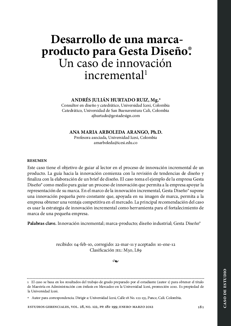 Desarrollo de una marcaproducto para Gesta Diseño®. Un caso de innovación incremental